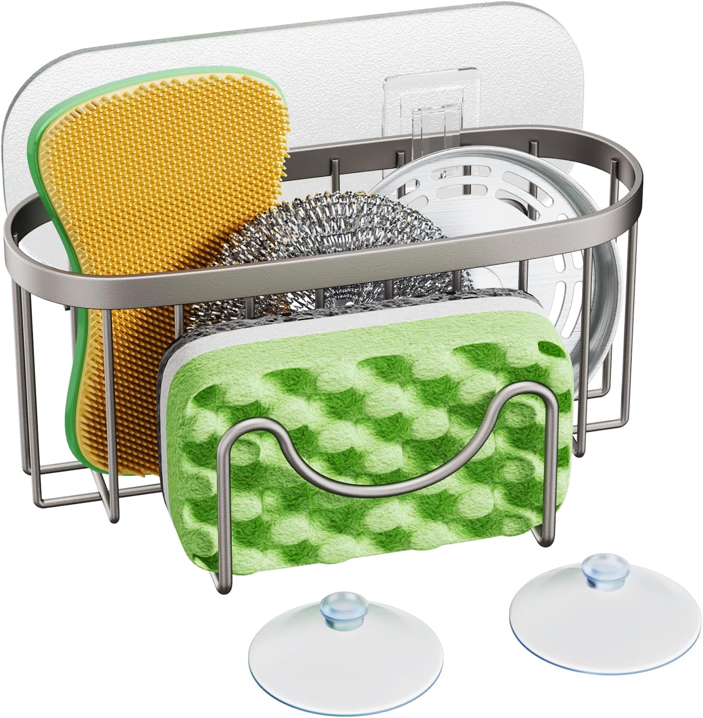 2 HapiRm Multifunctional Kitchen Sponge Holder with Unique M-Shaped, Installation Ways Sink Caddy, Stainless Steel
