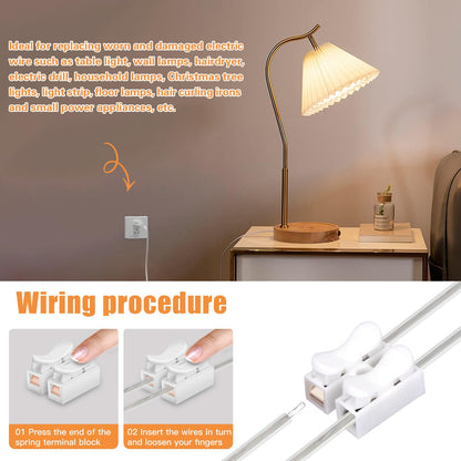 Asjeumt 2 Pcs 8 FT Lamp Cord with Plug, Replacement Lamp Wire with Plug, Clear SPT-2 Lamp Cord Wire 2 Polarized Molded Plug 18 AWG Power Cord, 8 Feet DIY Rewiring Repair Wiring Electrical Light Cords