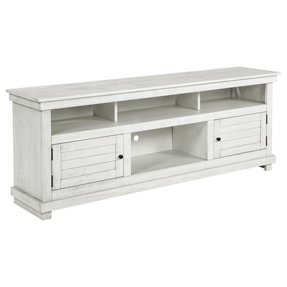 Coaster Home Furnishings - Payne - Wood - TV Stand with Two Door Cabinets, Open Shelves, Six Compartments and Farmhouse Style - Living Room - 70-Inch - Distressed White - 710053