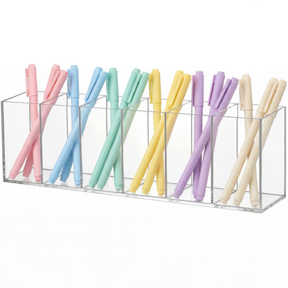 Jetec Acrylic Pen Holder 6 Compartments Makeup Brush Stationery Organizer Pencil Holder for Desk Accessories, Cosmetic Brushes, Dorm, Home, Bathroom, Kitchen, Office Supplies(Clear)