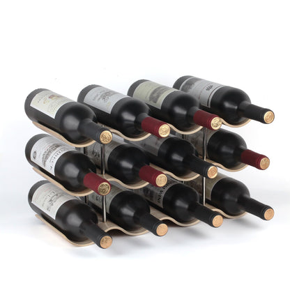 Bellglee 12 Bottles Wine Racks Countertop for Shelf, 3-Tier Wooden Wine Bottle Holder Stand, freestanding Wine Storage for Inside Cabinet Organizer for Home Décor, Bar and Pantry