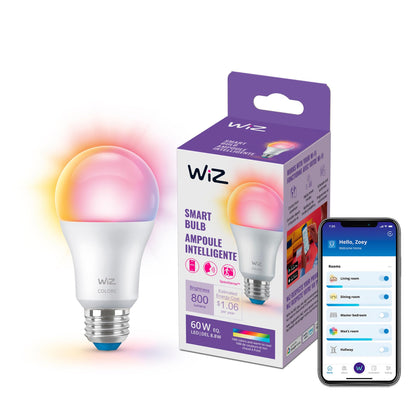 WiZ LED Smart Light Bulbs, Sunset to Sunrise Automation + Motion Detection + Control with Voice or App, Full Color A19 60W 800LM E26 Indoor, Matter Compatible - 1 Pack