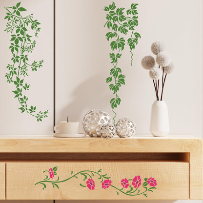 Keluna Leaf Vine Stencils for Painting - 16 Pcs Leaves Wall Stencils for Crafts Reusable, Flower Painting Stencils, Floral Spring Template for Painting on Wood Canva Home Decor