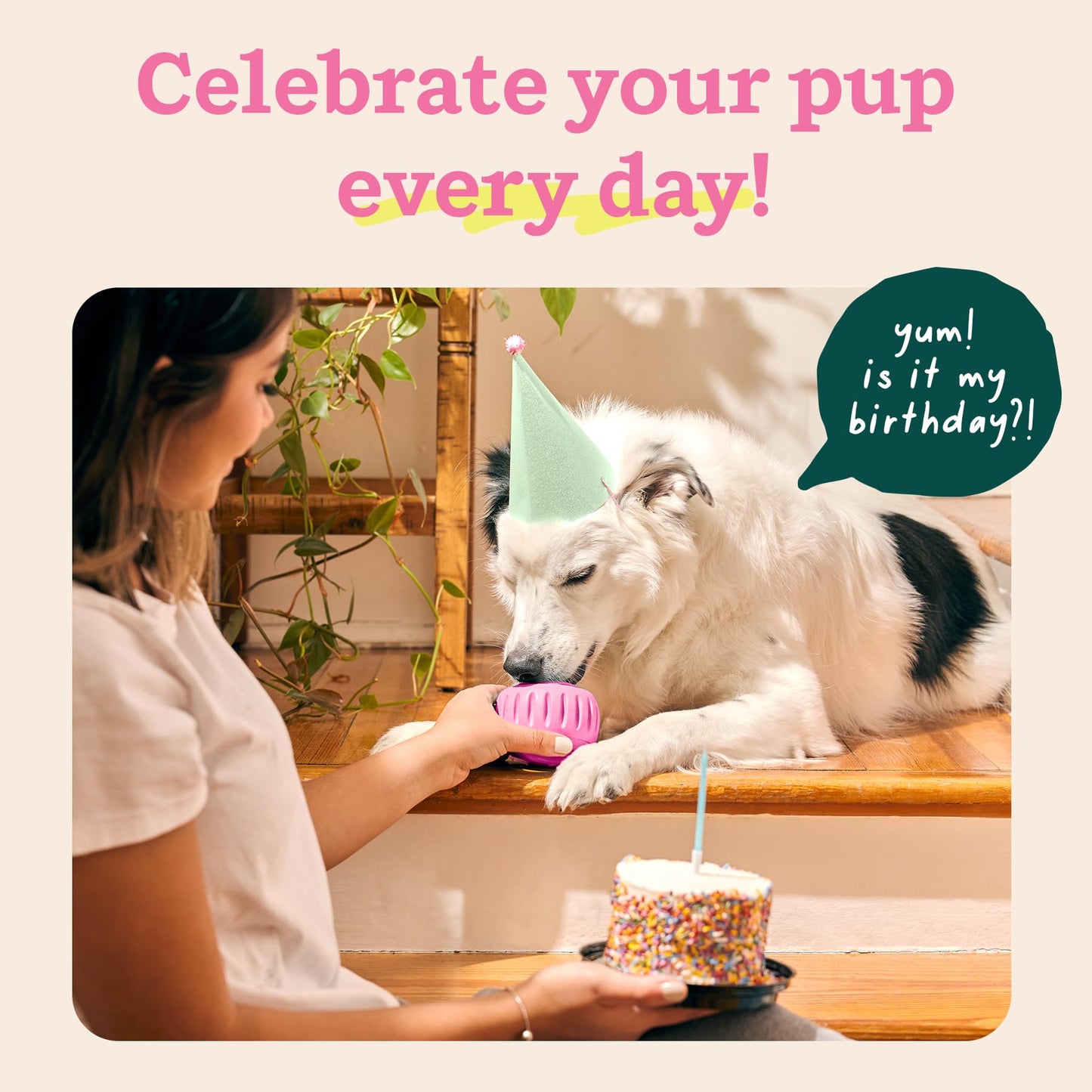 WOOF Party Pupsicle - Long-Lasting Interactive Dog Toys for Boredom - Low-Mess Design - Birthday Gifts for Dogs - Large Dog Toys - Party Pink