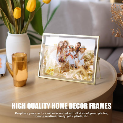 AceList 7x9 Picture Frame Set of 2 for 5x7 Picture - Gold Metal Floating Photo Frame with Glass Cover - 7x9 Frame Gold Picture Frame - Floating Frame for Tabletop Display Horizontally