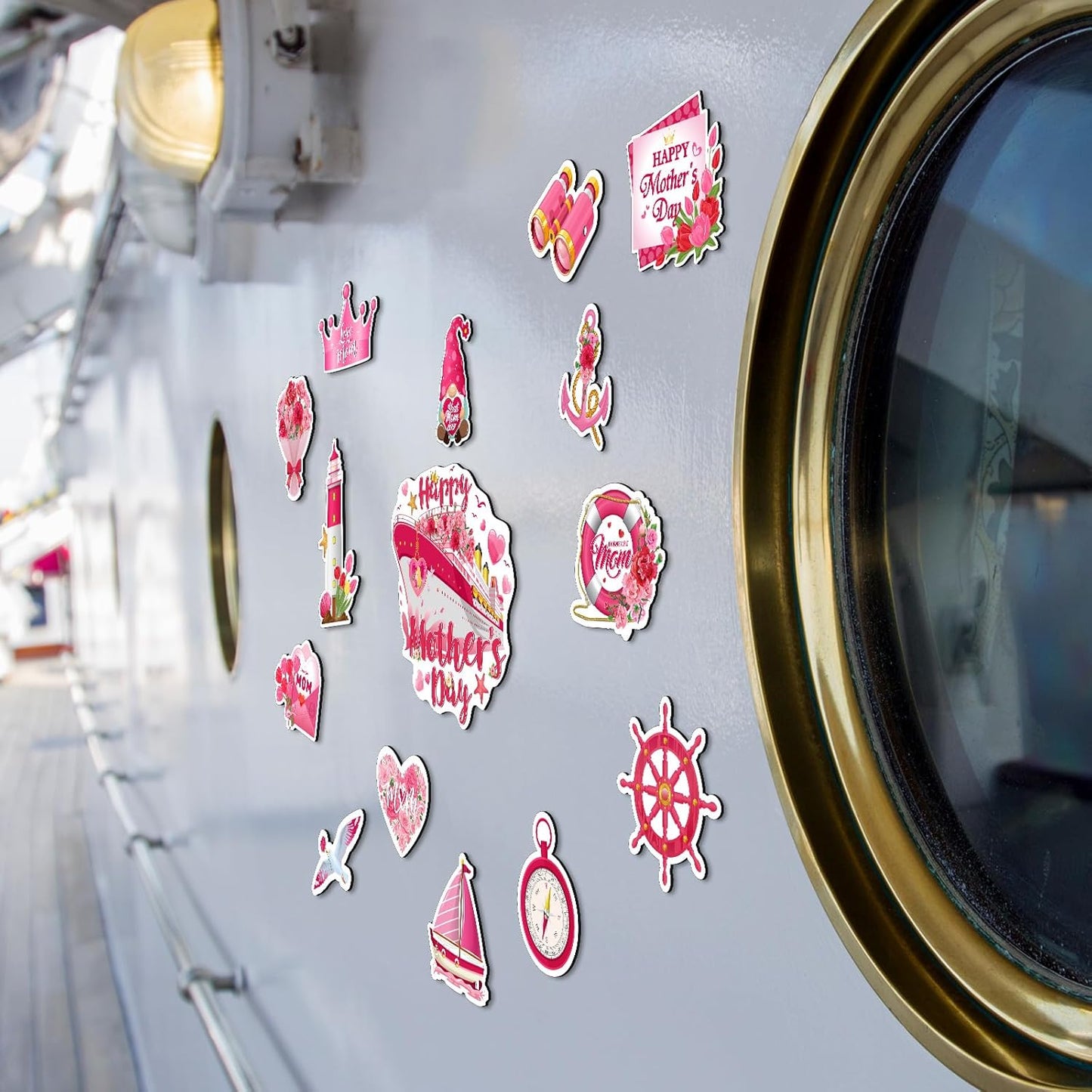 Capoda 16 Pieces Mother's Day Cruise Door Magnets, Bulk Fridge Magnetic Decals for Happy Mother's Day Decorations