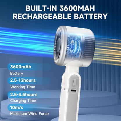 Portable Handheld Mini Fan - 3-IN-1 Turbo Fan for Travel, 5 Gear Wind, 12 Working Hours, Rechargeable Pocket Fan