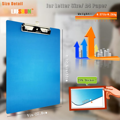 Aluminum Metal Clipboard Stainless Hangable Pen Holder Low-Profile Clip Board Size A4 9" x 12.6" with Sticky Note for School Office Business Medical Professionals Workshop Factory (Blue, Aluminum-A4)