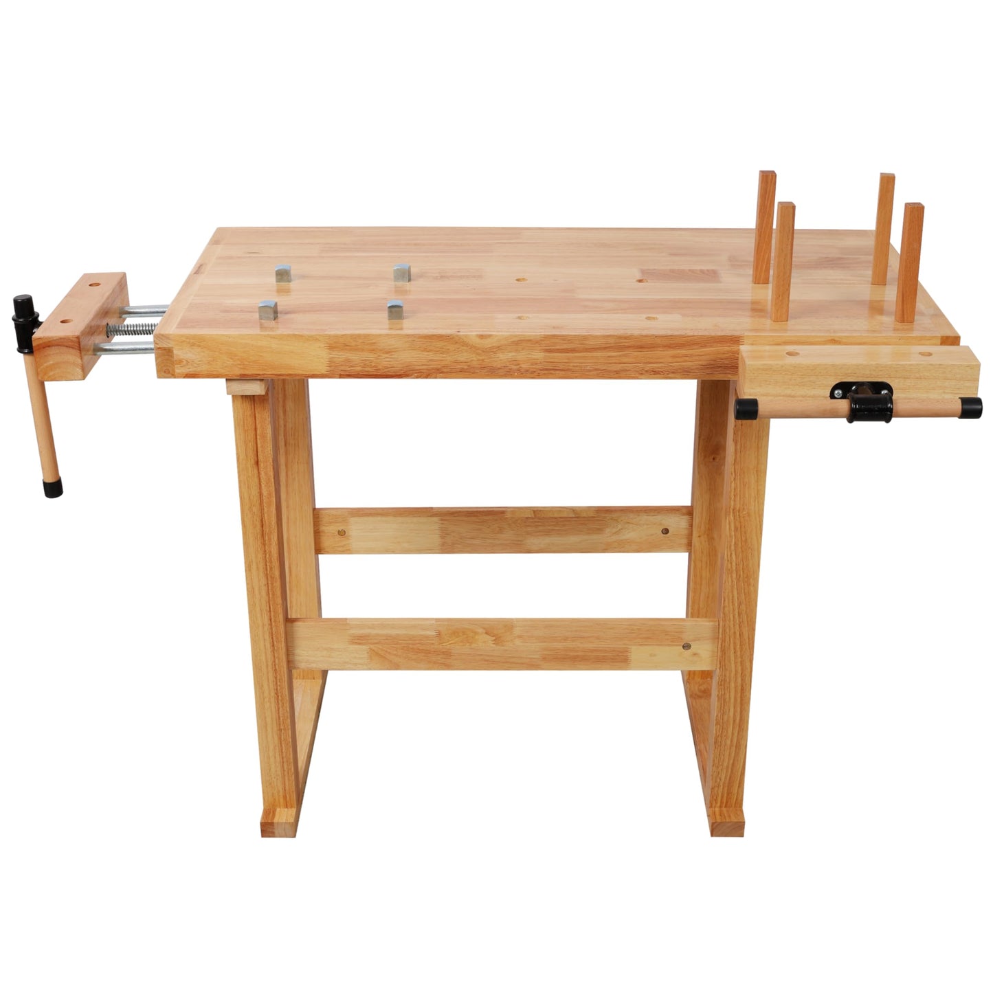 Teemful 40 Inches Wood Workbench, Heavy Duty Woodworking Table with Adjustable Handle Storage, 330lbs Load Capacity, Solid Wood Workstation for Garage, Workshop, DIY Natural