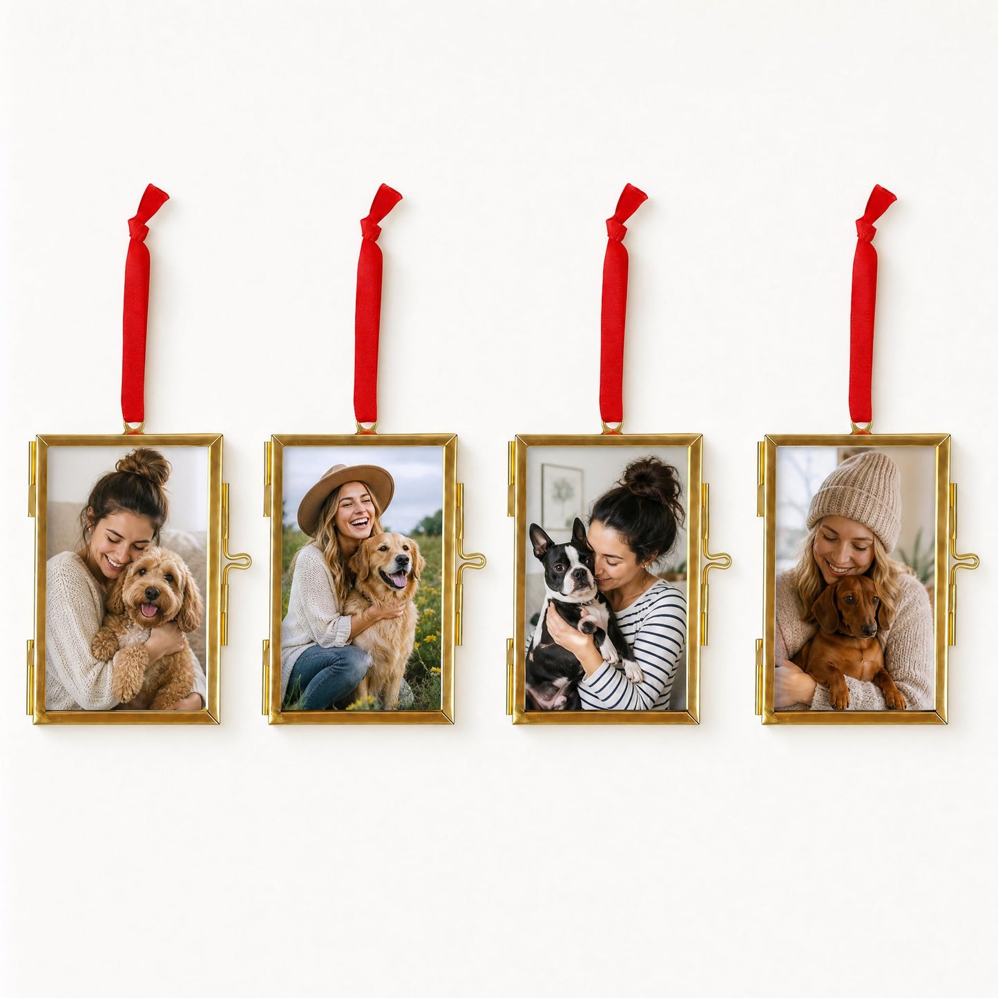 Pressed Flower Frames with Tweezers,Wall Hanging Double Glass Frames 2x3 with Red Ribbon for Dried Flowers Plants,Floating Photo Frame for Display Gallery Artwork, Horizontal Vertical,Golden, 4 Pack