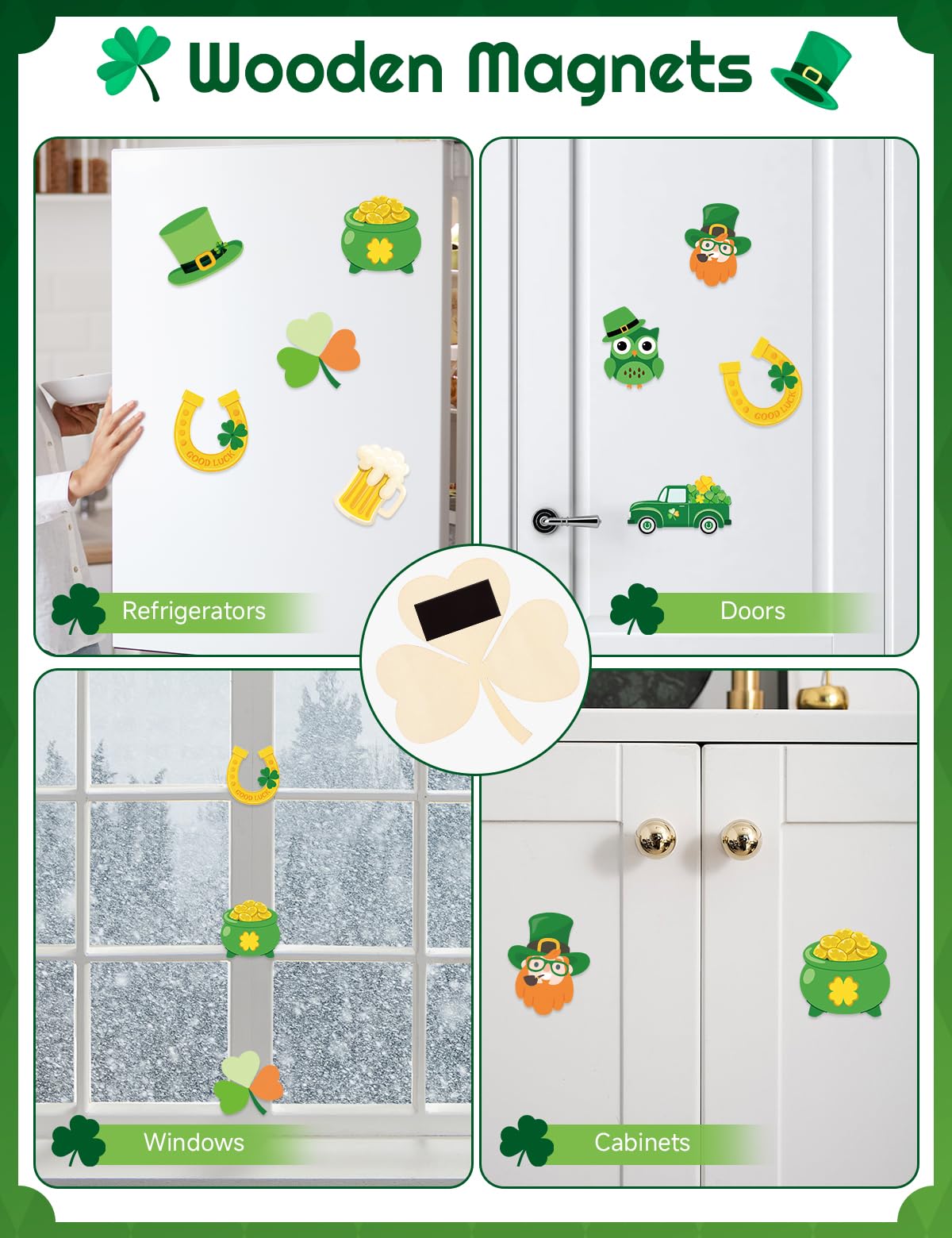 Bafeil 24 Set St. Patrick's Day Crafts for Kids - Color Your Own Art St. Patrick's Day Coloring Craft with Magnets Paints- Non-Toxic DIY Wood Paint Crafts Kits- St. Patrick's Activities for Classroom