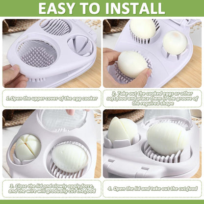 MREEGS 3 in 1 Egg Slicer for Hard Boiled Eggs, Suitable for Strawberry Slicer Grape Cutter, Egg Slicer for Hard Boiled Eggs,Stainless Steel Dicer,For Kitchen Vegetable Cutting Tool - White