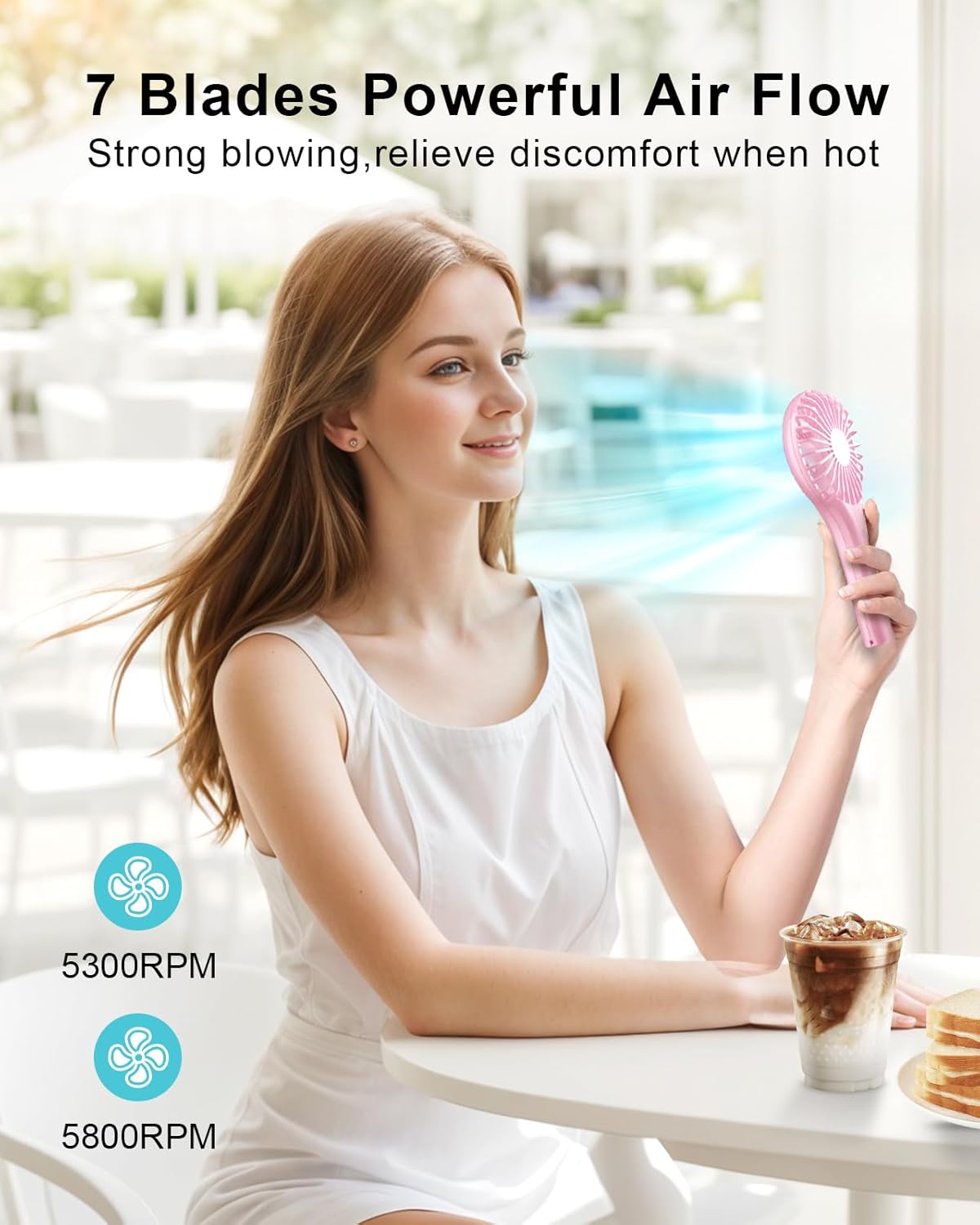 TriPole Mini Handheld Fan, Battery Operated, Portable, Speed Adjustable, USB Rechargeable, Pink for Kids, Women, Men,