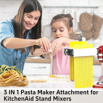 Pasta Maker Attachment for All Kitchenaid Mixers, Noodle Maker Kitchen Aid Mixer Accessories 3 In 1 Including Dough Roller Spaghetti Fettuccine Cutter - Homemade Fresh Pasta Easily!
