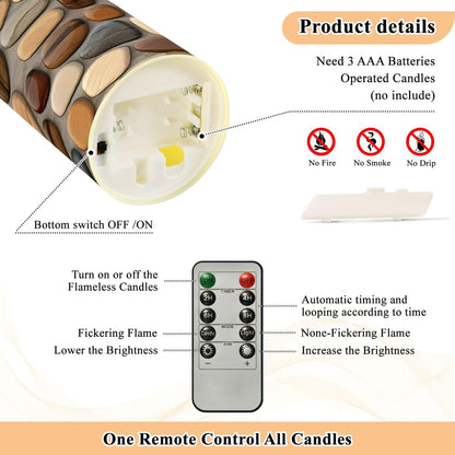 Gravopti Beautiful Pebble Stones 2 Pack Flameless LED Pillar Candles with Remote & Timer, Battery Operated, Flickering Wax Candle for Wedding, Romantic Home & Party Decor