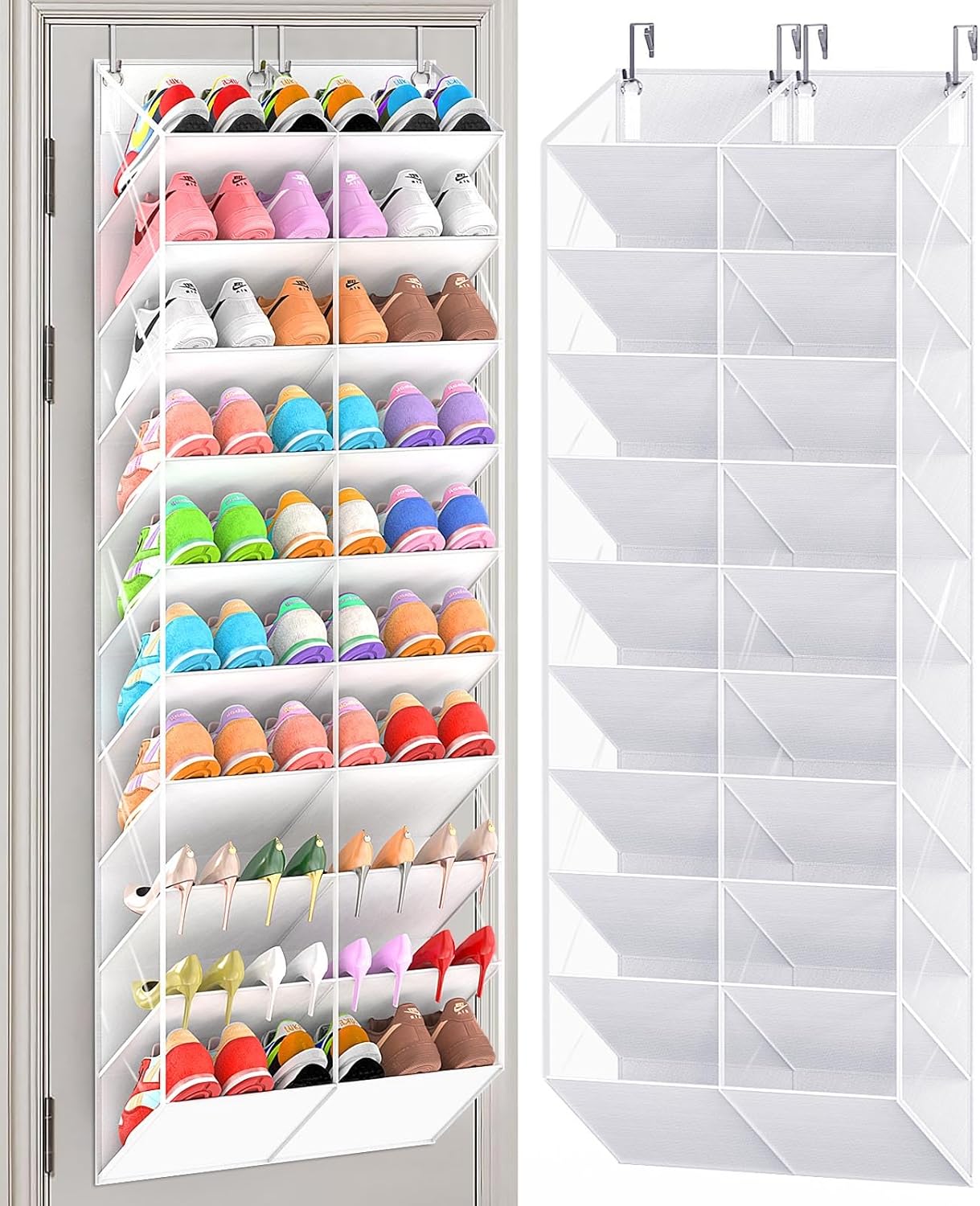 20-30 Closet, 10-Tier UVIAHOMI Pairs Over the Door Shoe Organizer, Clear Pockets Hanging Shoe Storage for Door Shoes