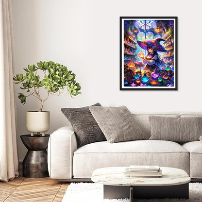 Witch Woman Diamond Art Painting Kits for Adults, DIY Full Drill Diamond Paintings for Beginners 5D Diamond Dots Round Pictures Gem Art Painting Kits 12x16 Inch Christmas New Year Valentine's Day Gift