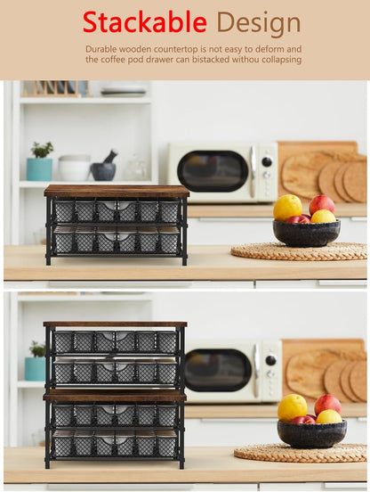 MOOACE Coffee Pod Holder for K Cup - 2 Tier Drawer Holder with Sliding Baskets, 72 Capacity Pods Organizer for Coffee