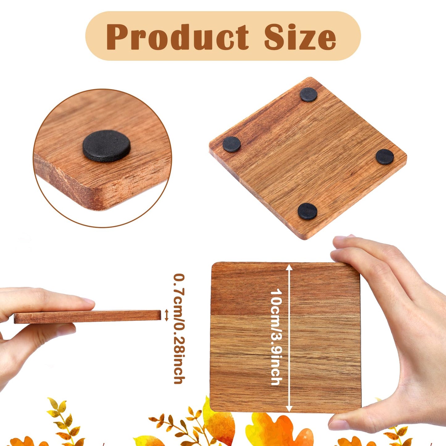 16 Pieces Unfinished Wood Coasters, 4 Inch Square Acacia Wooden Coasters for Crafts with Non-Slip Silicon Dots for DIY Stained Painting Wood Engraving Home Decoration