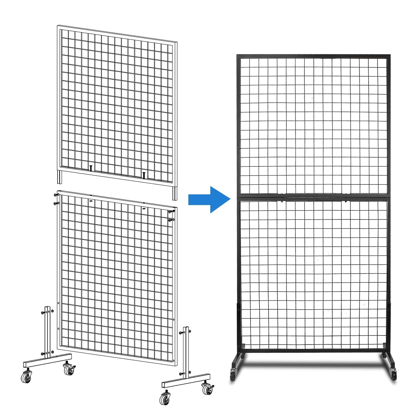 NectaCol Grid Wall Panels, 2 Packs 3'x 6' Grid wall Panels Stand with T-Base, Black Wire Gridwall Display Rack, Craft Show Display Rack, Art Gridwall Display Stand