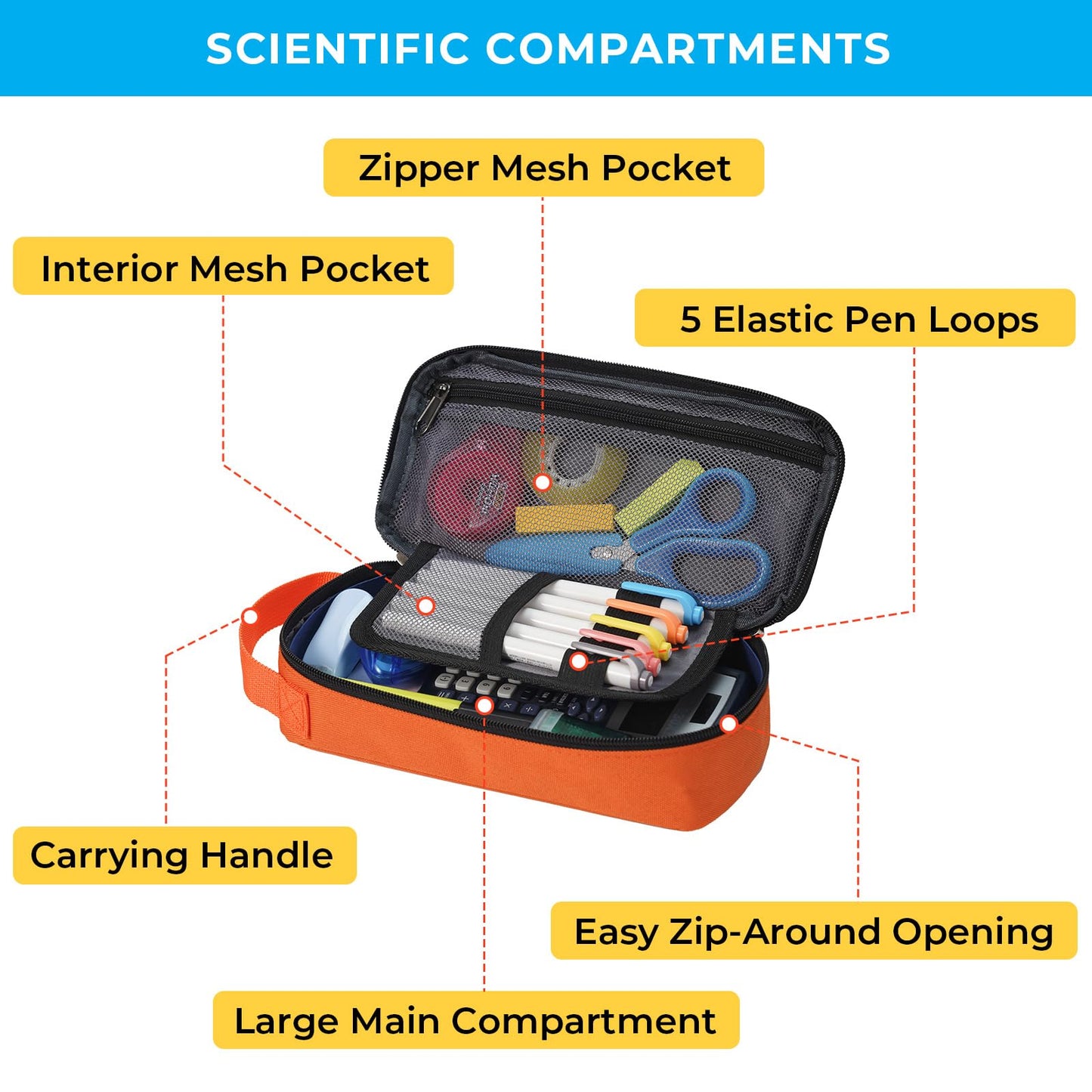 ECHSRT Big Pencil Case, Aesthetic Portable Zipper Pencil Bag with Hidden Pocket, Special Pouch for Men Women Adults, Stationery Organizer Pen Cases for Office Travel, Orange