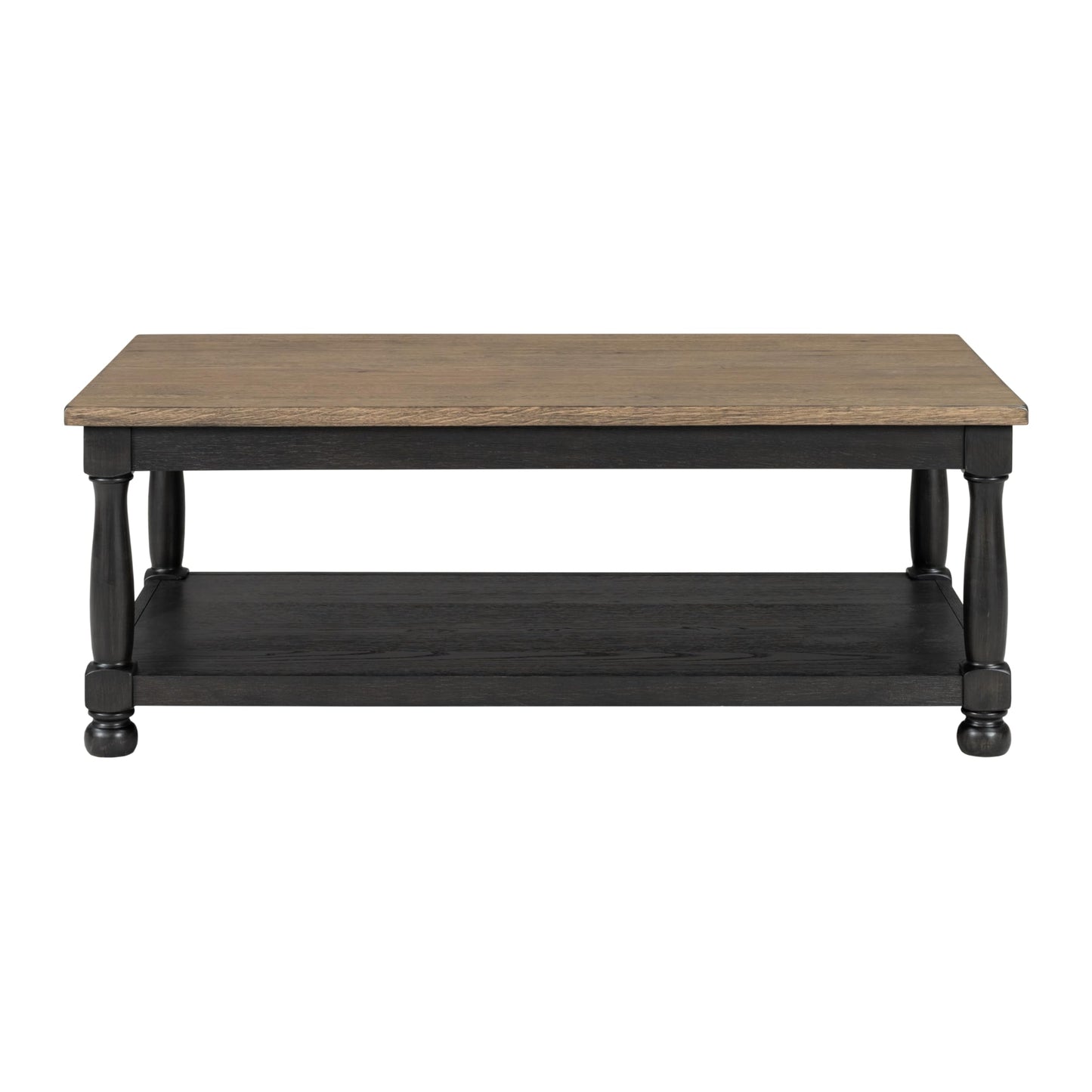 Furniture of America Narella Solid Wood 48-inch Rectangular Coffee Table with Two-Toned Design and Farmhouse Legs for Living Room, Weathered Black