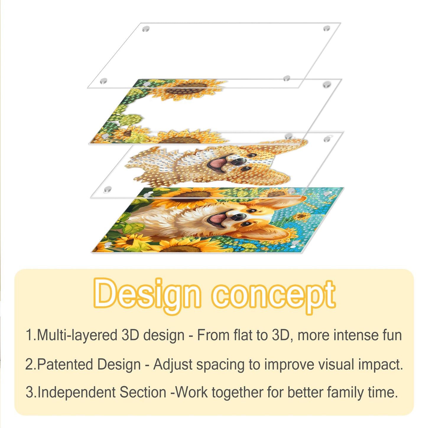 Ginfonr DIY Acrylayers Diamond Art Painting Kit for Adults, Dog 4-Layer Acrylic Magnetic Diamond Painting Stand Up Tabletop Decor with Dynamic Depth Effect, Home Christmas Gift 4x6 inch