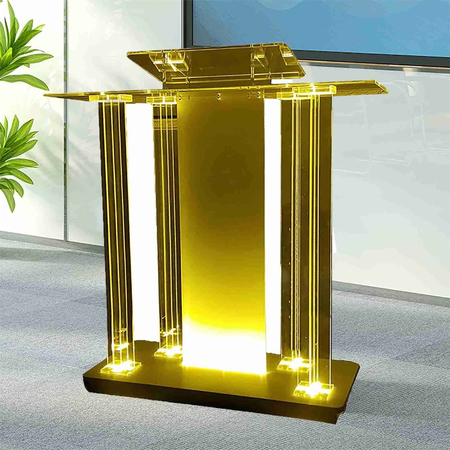 DHXIAMZ Acrylic Church Podium Stand with Lights Customizable Logo Ideal for Church Classroom Stage