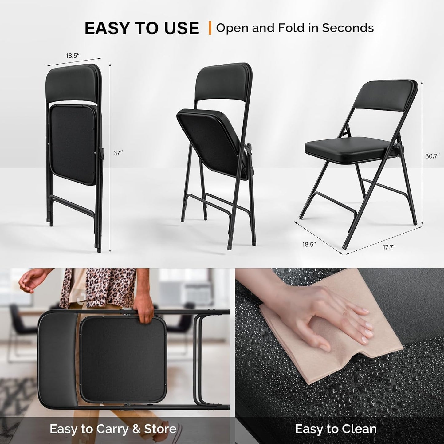 1 Pack VINGLI Padded Folding Chairs with Thick Seat Cushion, Portable, Durable & Extra Comfortable Foldable Chairs