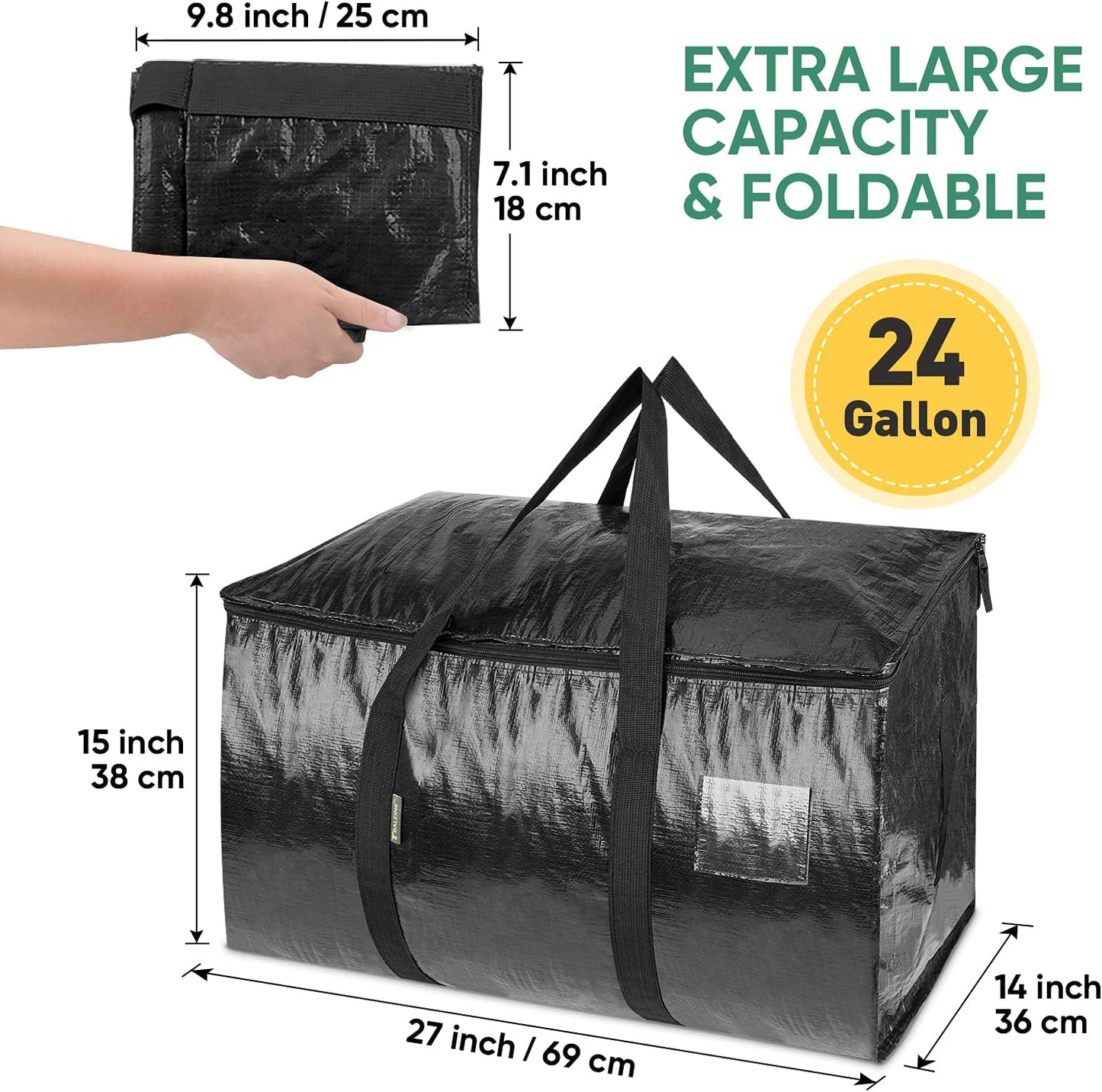 BALEINE 6-Pack Oversized Moving Bags - Heavy-Duty Storage Totes with Reinforced Handles | Black