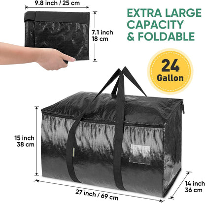BALEINE 6-Pack Oversized Moving Bags - Heavy-Duty Storage Totes with Reinforced Handles | Black