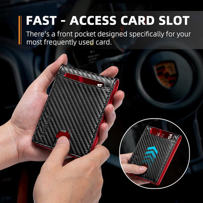 RUNBOX Red Wallet for Men Slim 11 Credit Card Holder Slots Leather Money Clip RFID Blocking Small Men's Wallet Bifold Minimalist Gift Box Carbon