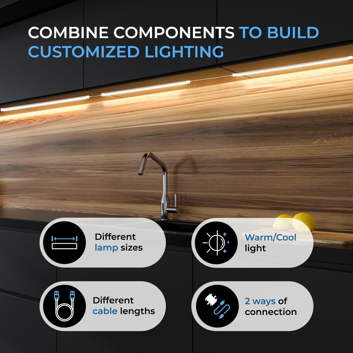 EShine Hand Wave Activated Under Cabinet LED Lighting Kit, Dimmable, 6-Pack 7 in - Touchless Dimming Control, White Under Counter Lights for Kitchen, Garage, Office, Desk - Warm White (3000K)