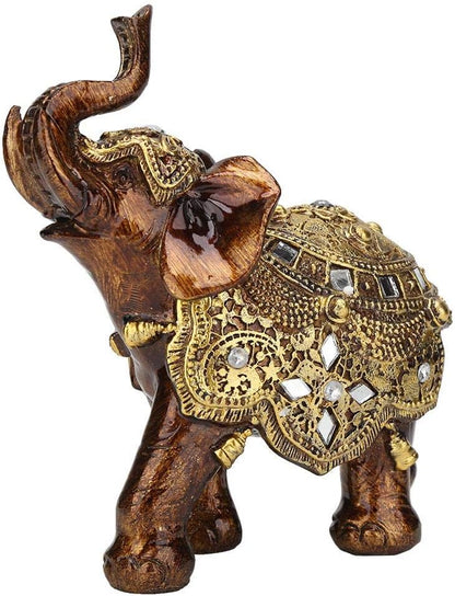 Golden Elephant Statue - Resin & Wood Grain Collectible Figurine, Feng Shui Lucky Sculpture for Home TV Cabinet