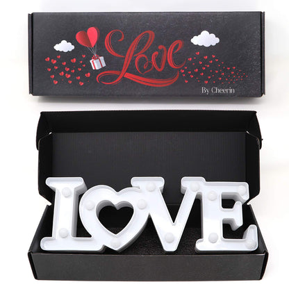 Love Sign with Lights - Valentines Day Decoration - Love Marquee Letters - Romantic Lighted Table Top Decor for Wedding & Home - White - CHEERIN