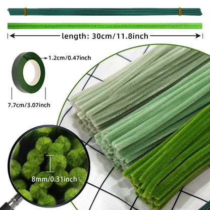 URSDIART 311pcs Green Pipe Cleaners Craft -Chenille Steams Flower Making Kit,Thick Fuzzy Wire with Accessories | limpiapipas para Flores for Arts & Crafts, Classroom Project, Festive Decoration