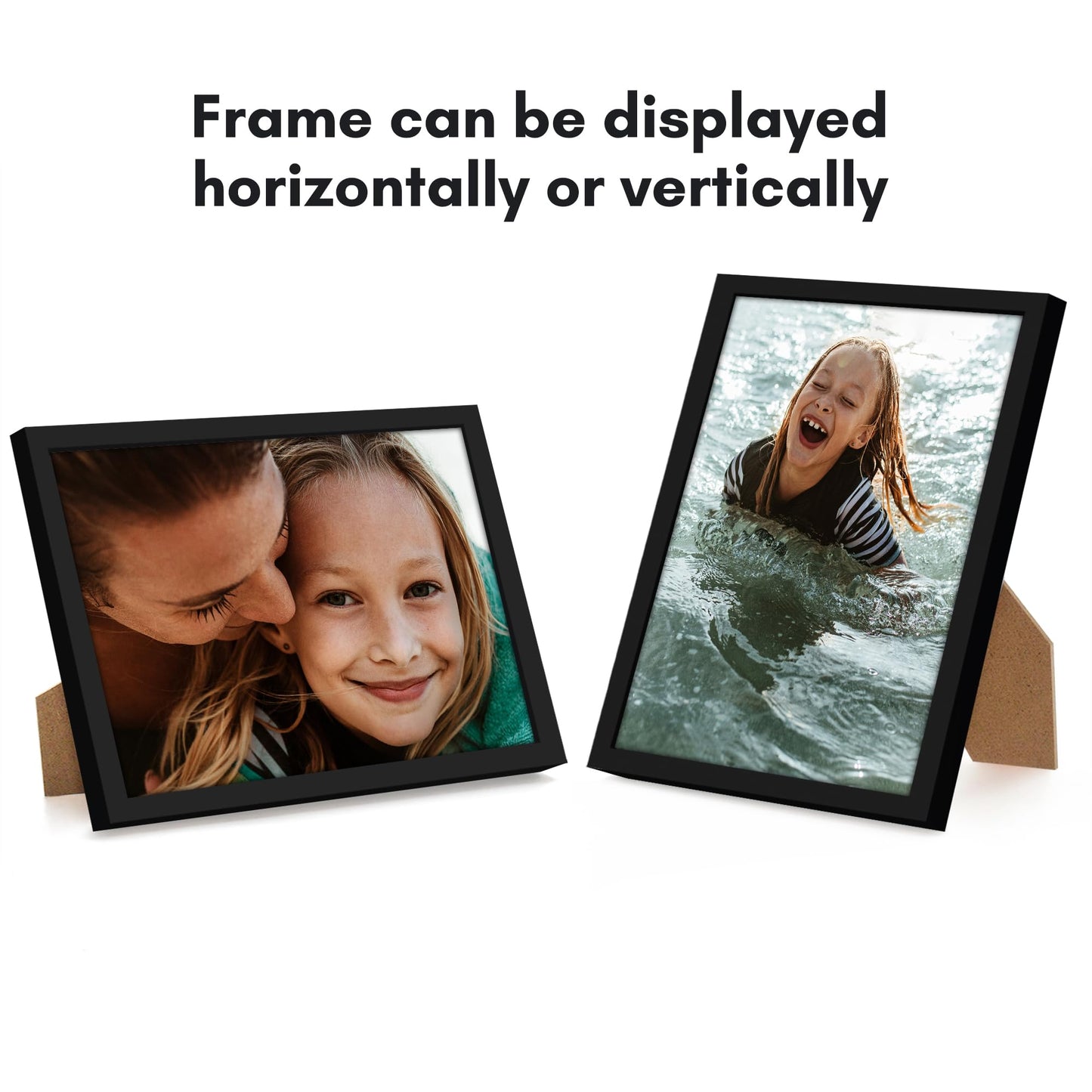 Americanflat 8x11 Picture Frame with Shatter-Resistant Glass - Set of 2 - Streamline Collection - Thin Border Photo Frame for Tabletop and Wall - Hanging Hardware and Easel Stand Included - Black