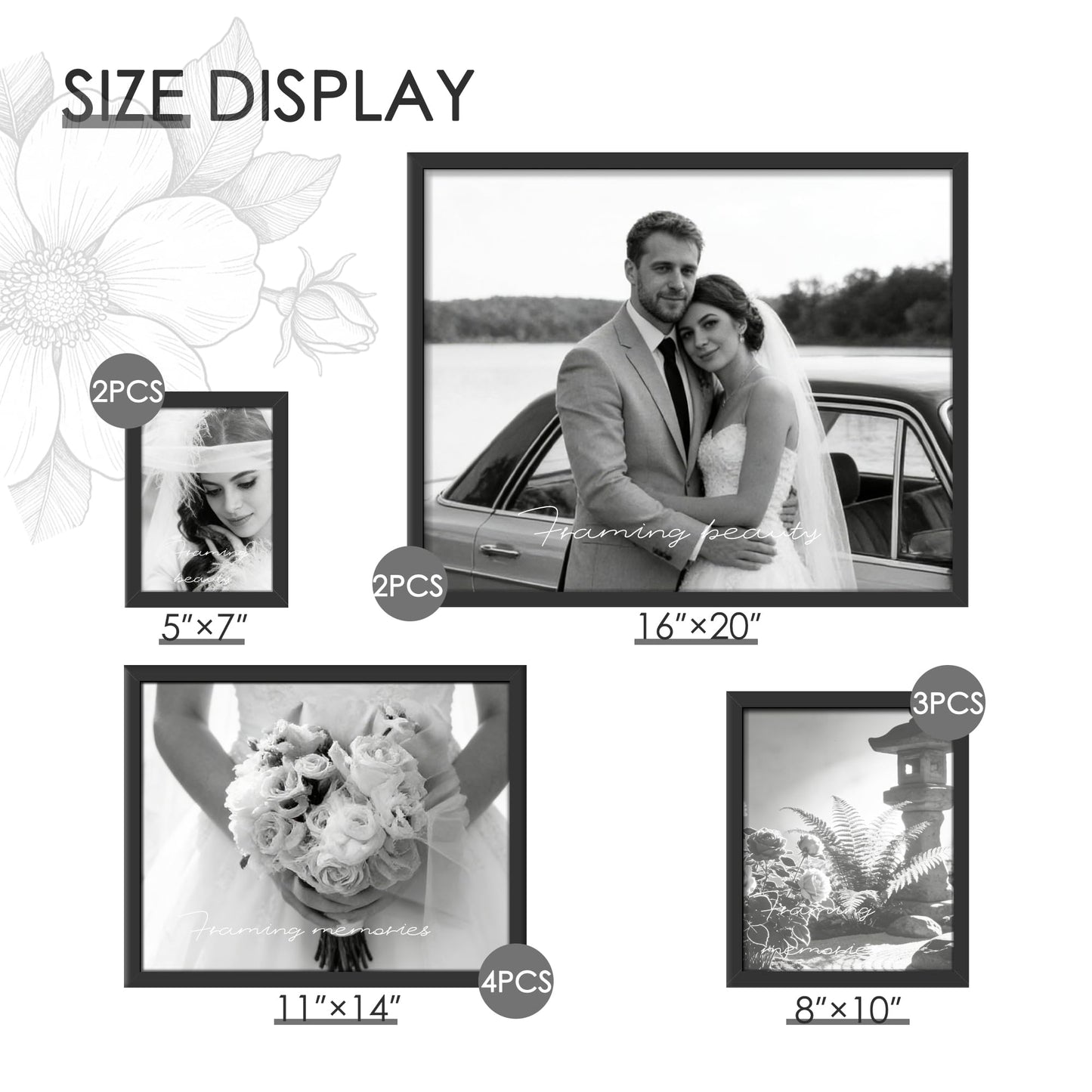 DUENPY 11 Pack Picture Frames Collage Wall Decor Set, Multi-Size Photo Frames for Wall Mounting, Gallery Wall Picture Frames Kit with 2pcs 16x20, 4pcs 11x14, 3pcs 8x10, 2pcs 5x7, Black Frame Sets