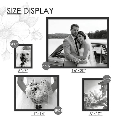 DUENPY 11 Pack Picture Frames Collage Wall Decor Set, Multi-Size Photo Frames for Wall Mounting, Gallery Wall Picture Frames Kit with 2pcs 16x20, 4pcs 11x14, 3pcs 8x10, 2pcs 5x7, Black Frame Sets