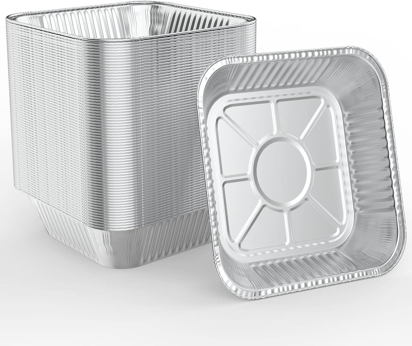 WANBAO 50 Pcs Disposable Aluminum Baking Pans, Square 8'' X 8'' X 2'' Inch for Meal Prep and Catering