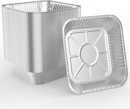 WANBAO 50 Pcs Disposable Aluminum Baking Pans, Square 8'' X 8'' X 2'' Inch for Meal Prep and Catering