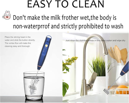 Milk Frother Handheld Foam Maker, 3 Speed Rechargeable Electric Blender with 2 Stainless Stirring Heads for Lattes