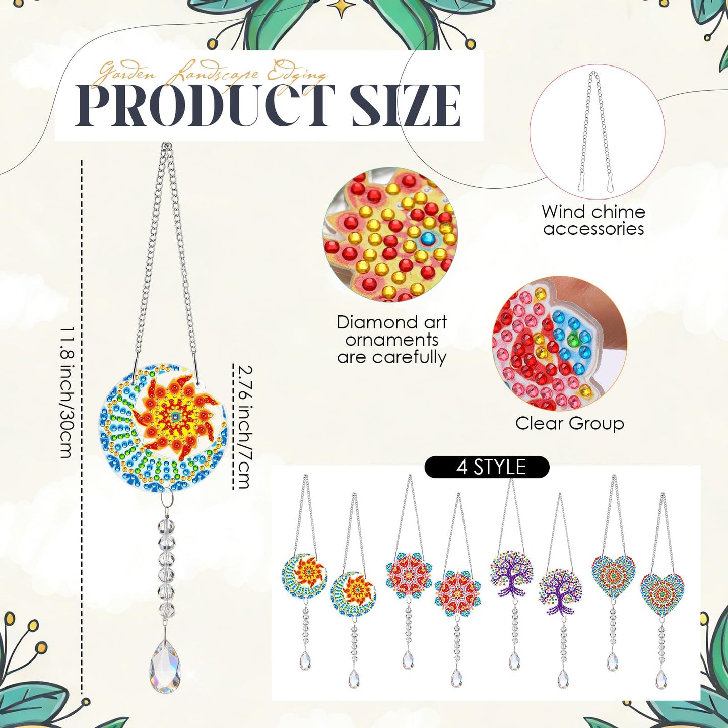 Seenelling 24 Pcs Diamond Painting Suncatcher Bulk Wind Chime Diamond Art Kits DIY Crafts with Crystal Pendant for Summer Spring Adult Window Garden Home Party Gift(Mandala)