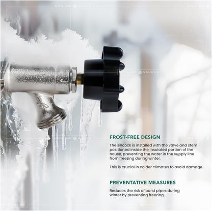 8 Inch 1/2" 3/4" Midline Valve Frost-Free Sillcock, Chrome-Plated Brass Body MIP/Sweat Inlet x Hose Bib Outlet