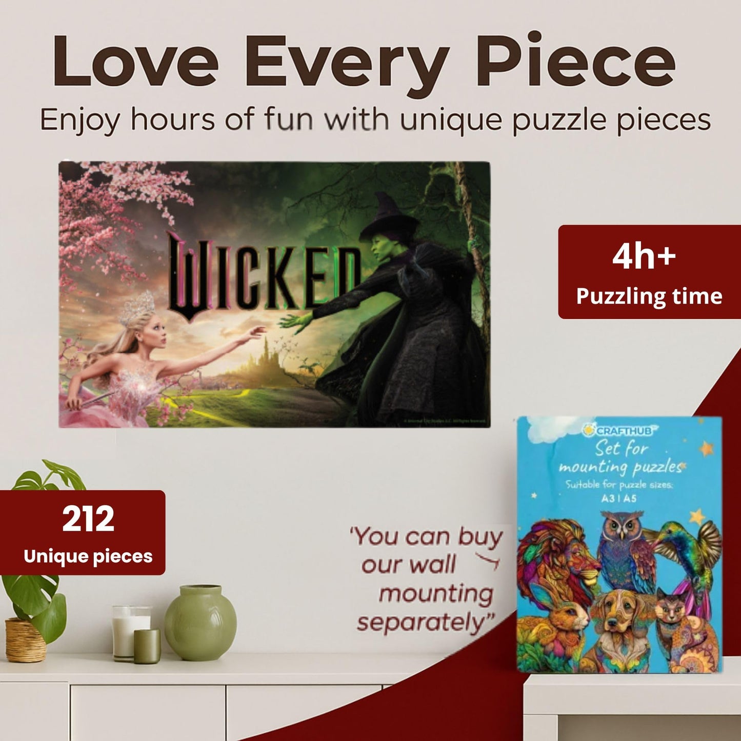 Wicked Puzzle – Everyone Deserves The Chance to Fly – A3 Size – Wooden Jigsaw Puzzles for Adults – 212 Unique Shaped Pieces – Officially Licensed Merchandise – 9.4" x 12.3" - 14+