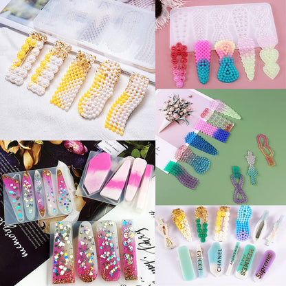 FineInno 10Pcs Barrette Resin Molds,DIY Hair Pin Casting Mold,Hair Clip Mold,Strip Silicone Molds,Jewelry Molds for Epoxy Resin,Hair Pin,Bookmark,Pendant