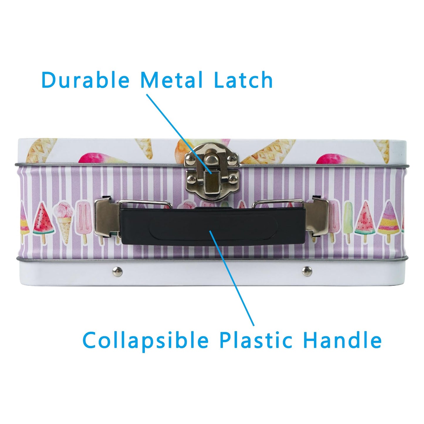 DreamsEden Luwint Tin Storage Boxes with Handle Small Metal Fun Box Cute Sturdy Tin Box Decorative Keepsake Case with Lid, Set of 2