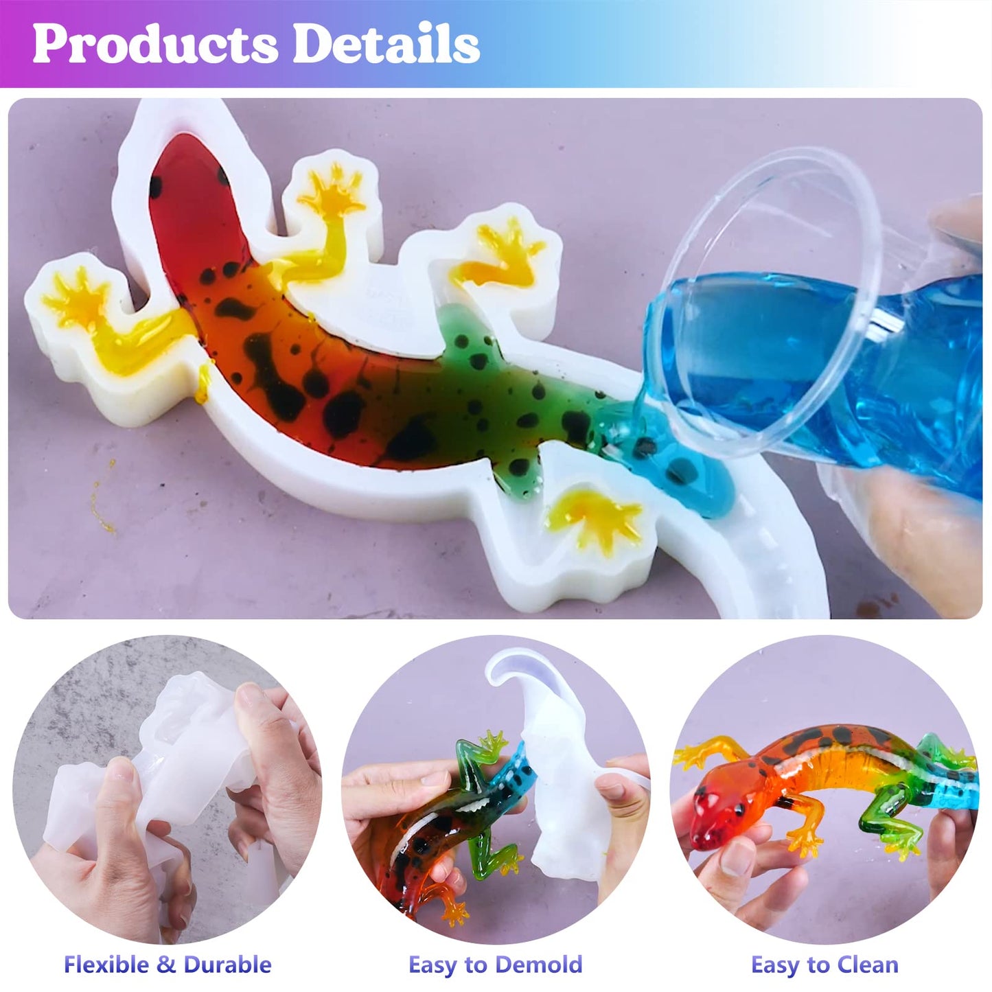 LET'S RESIN Resin Molds Silicone, 2 Pcs Animal Epoxy Resin molds with Realistic Frog and Lizard Shapes, 3D Lifelike Silicone Molds for Epoxy Resina, Wall Desktop, Cabinets Decor