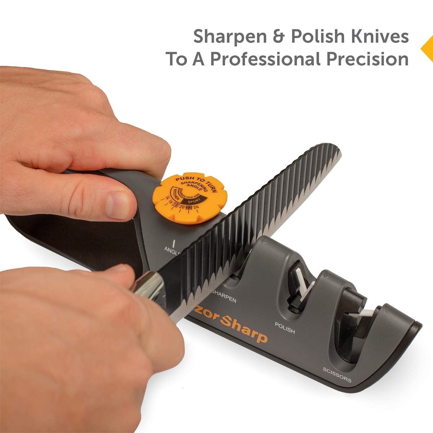 RazorSharp™ Knife Sharpener With Adjustable Angle Guide — Diamond-Coated Ceramic Sharpening Stones for All Knives Including Precision Kitchen, Professional, Chef's Knives — Non-Slip Rubber Edge Grip