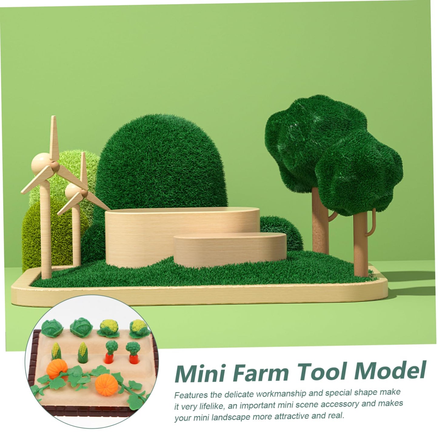 NUOBESTY Mini Shovel Rake Farm Model Kit Vegetable Figurines Mini Garden Tools Dollhouse Decorations Miniature Field Scene Landscape Outdoor Small Ornament Resin 1 Set